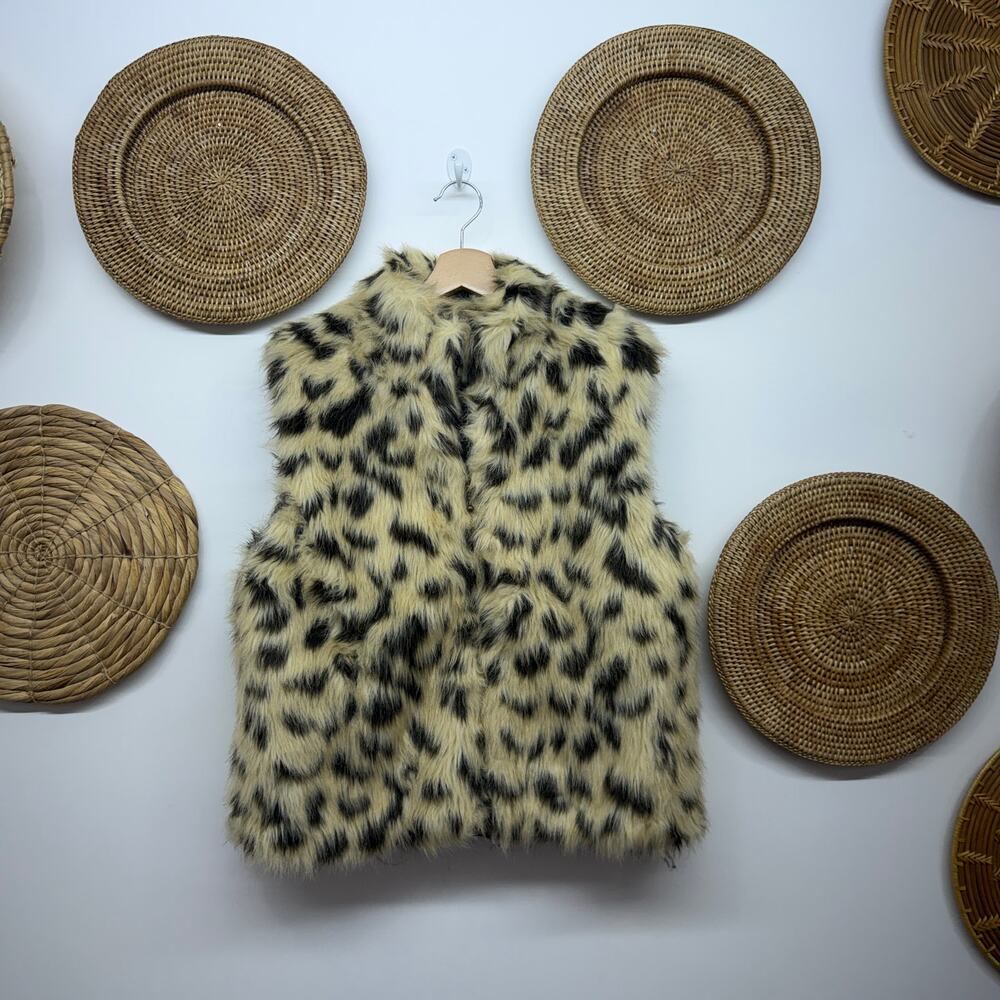 Vintage Preston & York Faux Fur Leopard Print Vest Medium